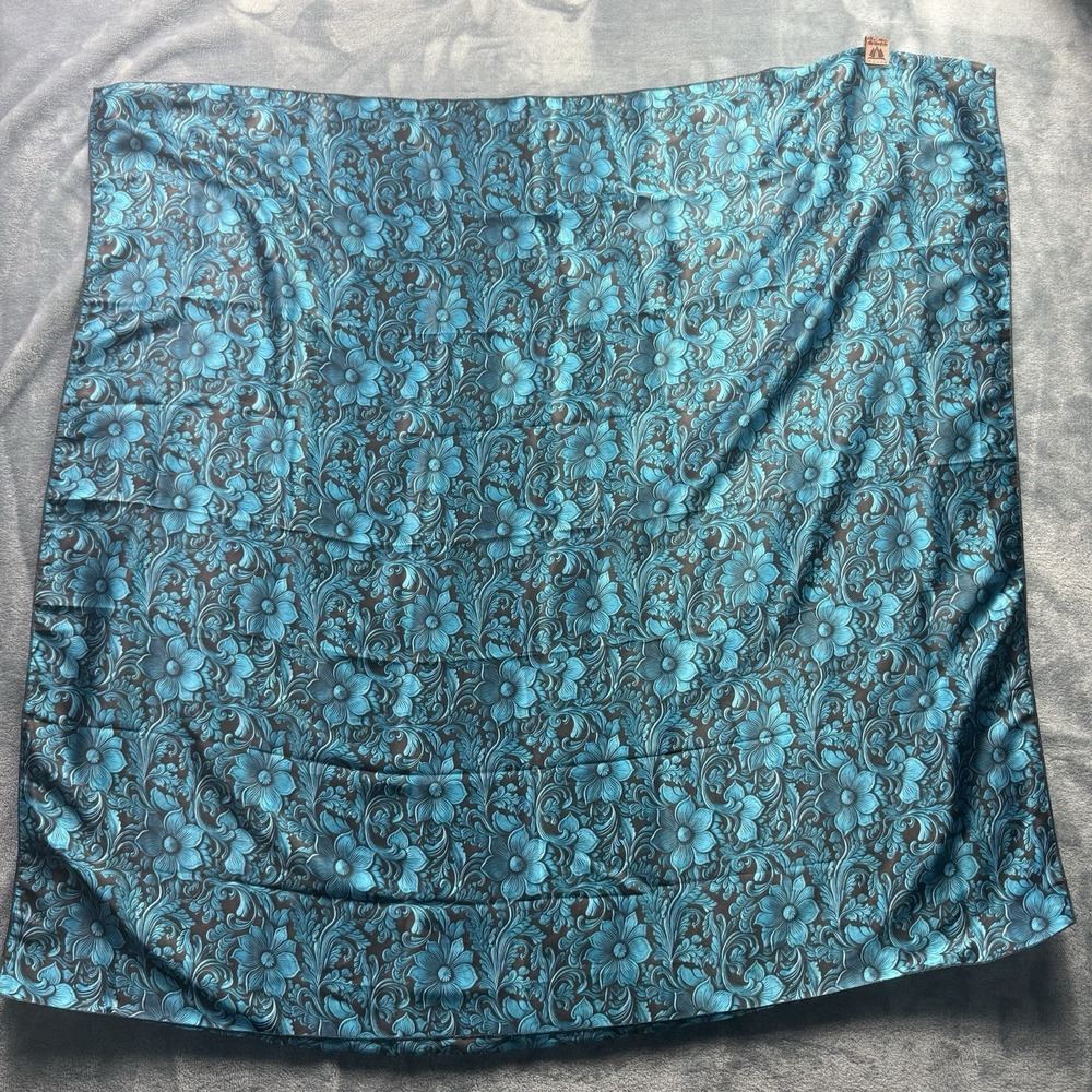 Gilliland H&C 35" 100% Silk Wild Rag Turquoise Floral Western Scarf USA